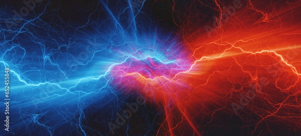 Obraz Red and blue lightning, abstract electrical background
