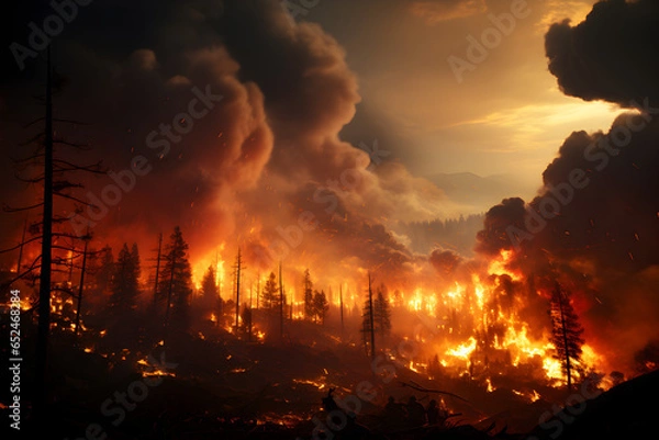 Obraz fire in the forest - AI technology