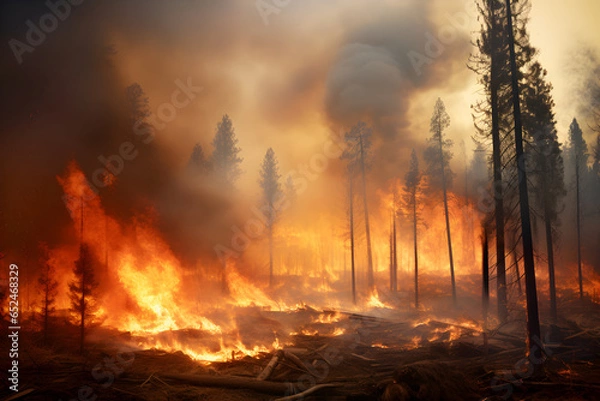 Obraz fire in the forest - AI technology