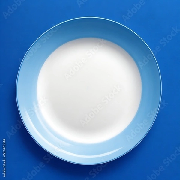 Obraz white plate on blue background