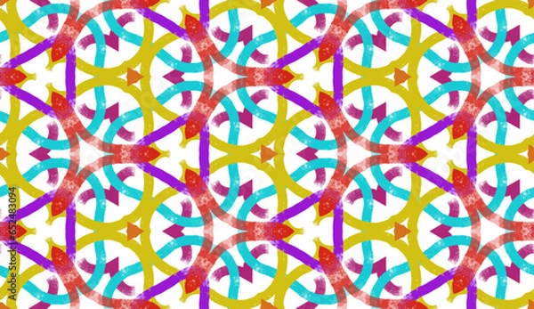 Fototapeta Teal, Red, Purple, Gold Geometric, Vector Seamless Repeating Pattern Tile