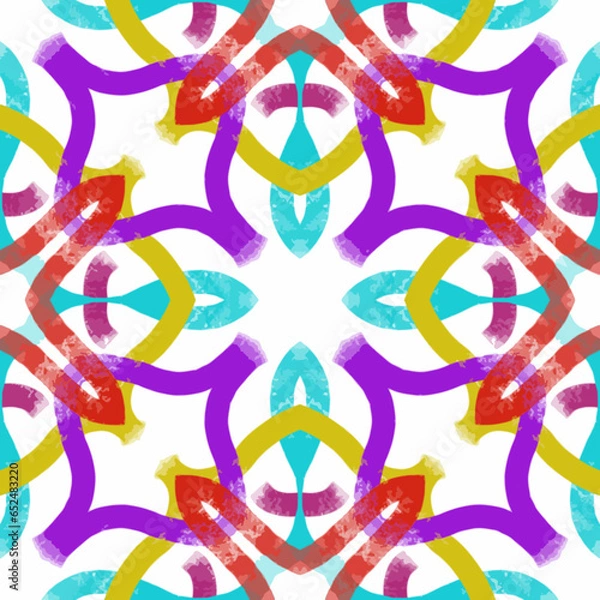 Fototapeta Teal, Red, Purple, Gold Geometric, Vector Seamless Repeating Pattern Tile