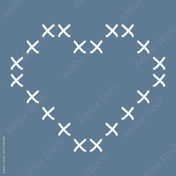 Obraz Cross stitch heart outline, holidays design element, doodle style flat vector