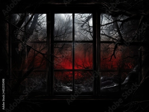Fototapeta spooky scene of an window of a abandoned house. 