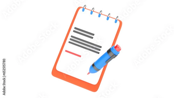Fototapeta 3d render clipboard with pen for school equipment illustration checkbox paper