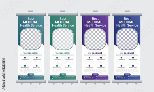 Fototapeta medical or health  roll up or x banner design template vector file 
