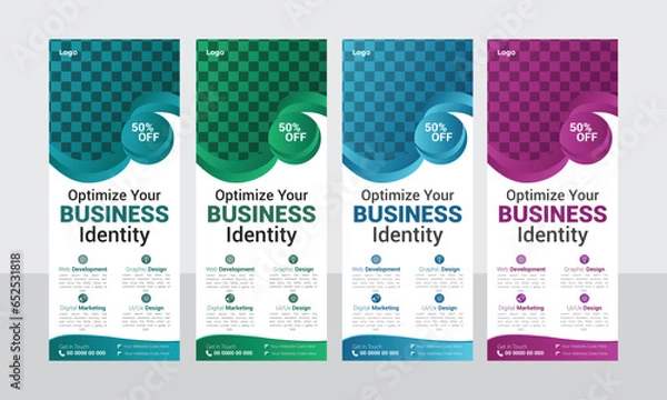 Fototapeta professional business colorful roll up or x banner design template vector file 