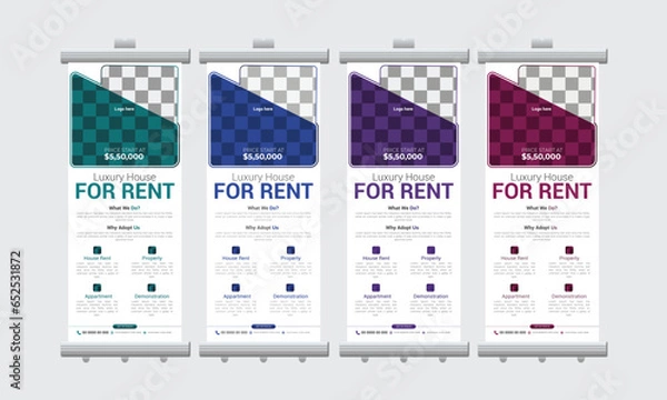 Fototapeta modern and trend real estate roll up or x banner design template vector file 