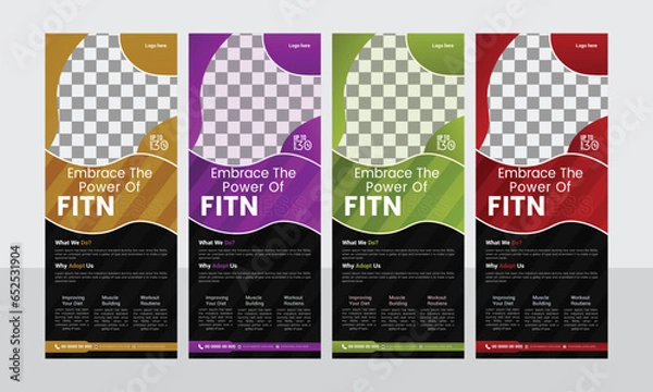 Fototapeta modern and trend fitness or gym roll up banner design template vector file 
