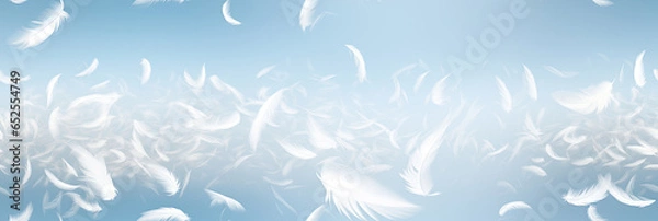 Obraz Soft light fluffy a white feathers falling down in the sky. Feather abstract freedom concept.