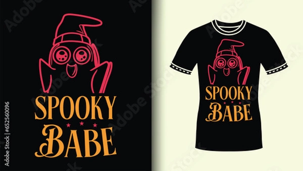 Fototapeta t shirt design with Red Typography with Orange Pumpkin vector Spooky Babe Slogan TShirt design for Gift
