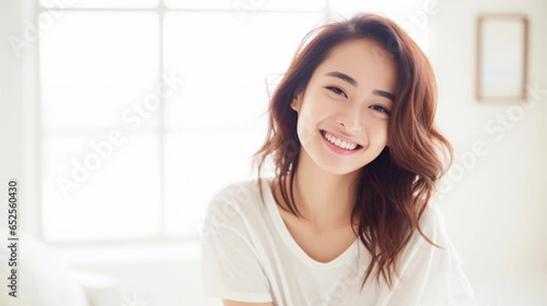 Obraz 明るい室内で美しく笑う日本人女性のポートレート