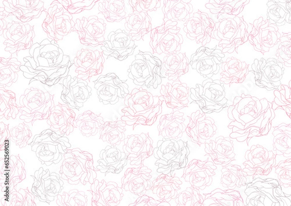 Fototapeta 敷き詰められたバラの線画の背景