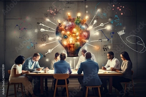 Obraz Creative business team brainstorming and ideating for innovative projects. Generative AI