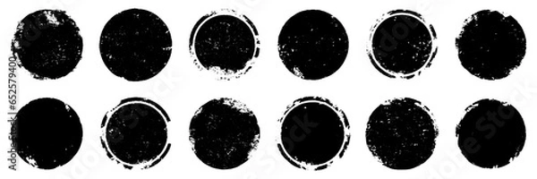 Fototapeta set of black grunge ink stamp circles, round shape stamp