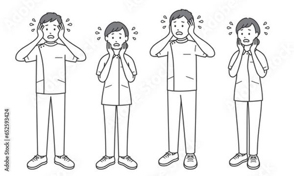 Fototapeta 困って焦る看護師男女 片手 斜め