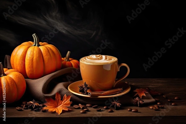 Obraz Fall October Halloween Pumpkin Spice Coffee Beverage Wallpaper Design | Generative Ai