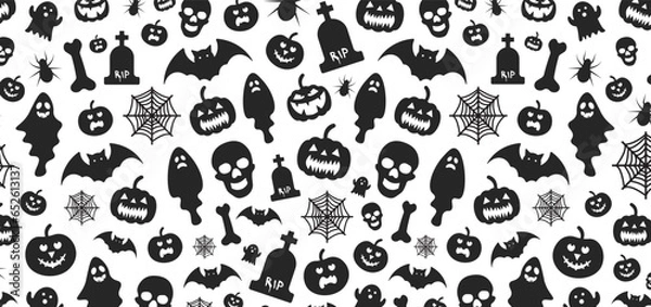 Fototapeta 31 October happy Halloween pattern background design with pumpkins. use to background, banner, placard, party invitation card, book cover and poster design template.