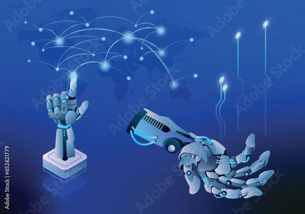 Obraz robothand-touching-a-virtual-screen-with-a-worldmap