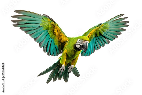 Obraz a beautiful parrot flying full body on a white background studio shot isolated PNG