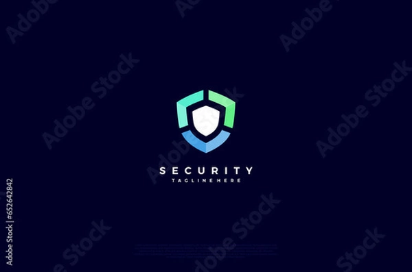 Fototapeta Security shield with icon technology logotype concept idea. Vector Design template element
