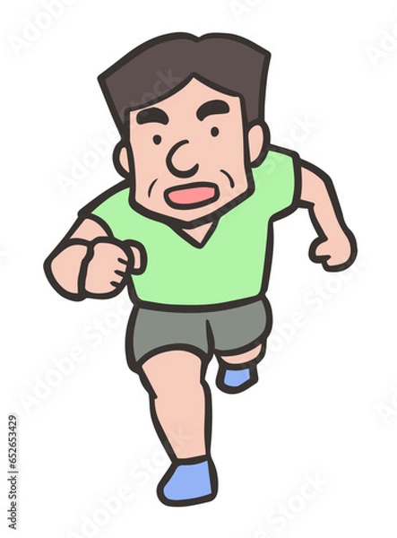 Fototapeta 走る中年男性のイラスト、正面