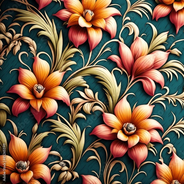 Fototapeta style exotic floral pattern wallpaper texture trending on artstation sharp focus studio photo in Generative ai