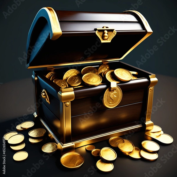 Fototapeta treasure chest full of gold coins isolated on transparent background perfect composition beautiful Generative ai