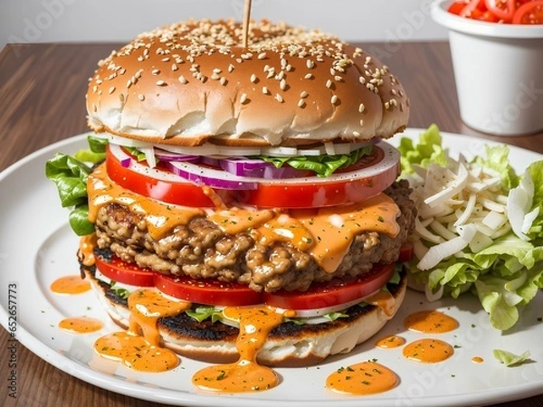 Fototapeta Hamburger on a plate