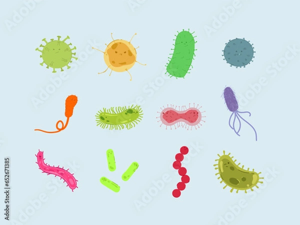 Obraz Cartoon Bacteria Illustration Set