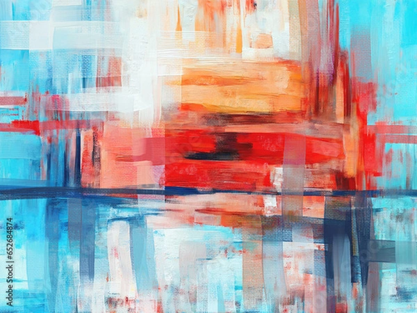 Fototapeta Bright red and blue paint, abstract painting, featuring a unique artistic texture, contemporary artwork