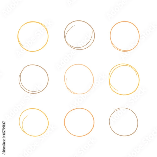 Fototapeta Set of hand drawn circles. Round frames. Collection of design elements. Vector illustration.	