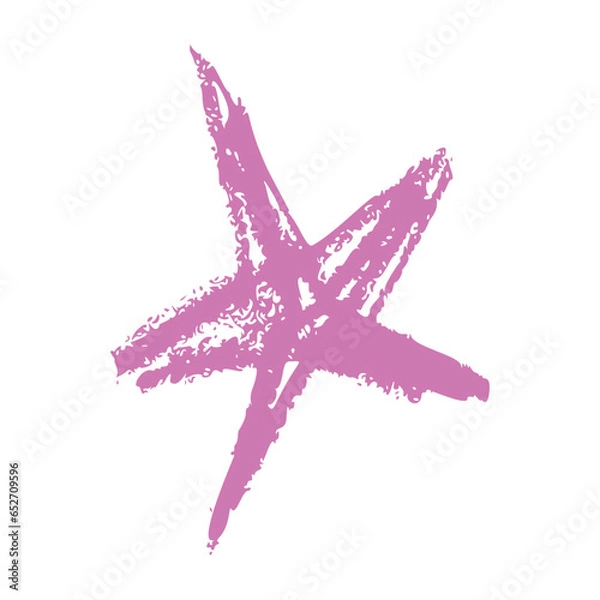 Fototapeta Shape elements, abstract. Graphic pink stars among scribble doodles, color collage. Flat vector illustrations isolated on white background