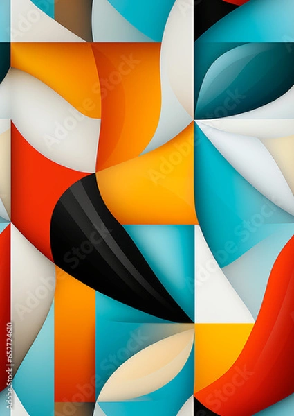Fototapeta Modern grid flyer with geometric shapes, geometry graphics and abstract background vector set. Geometry grid pattern banner vivid presentation illustration