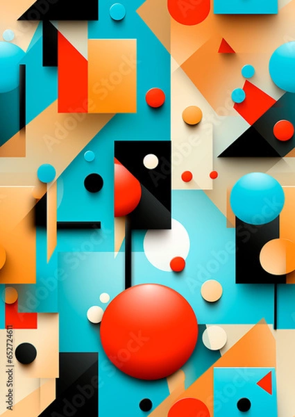 Fototapeta Modern grid flyer with geometric shapes, geometry graphics and abstract background vector set. Geometry grid pattern banner vivid presentation illustration
