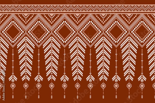 Obraz Orange vintages cross stitch traditional ethnic pattern paisley flower Ikat background abstract Aztec African Indonesian Indian seamless pattern for fabric print cloth dress carpet curtains and sarong