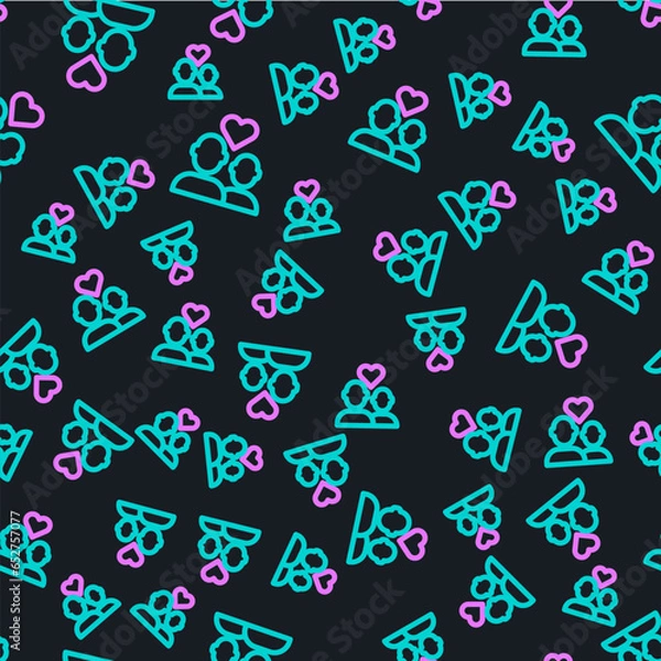 Fototapeta Line Lover couple icon isolated seamless pattern on black background. Happy Valentines day. Vector