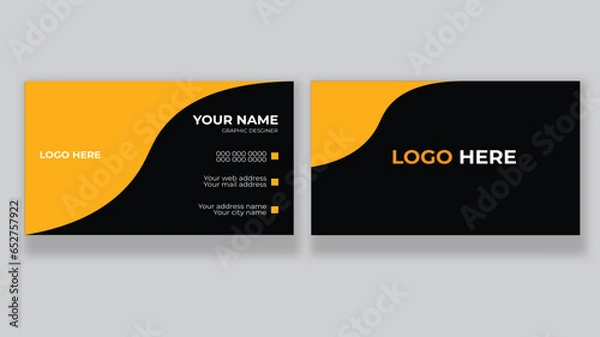 Fototapeta Creative  modern and simple business card design with yellow and dark black color.