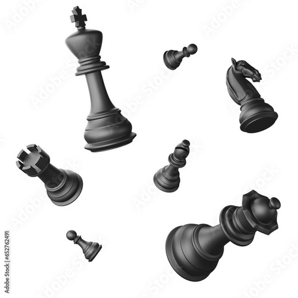 Fototapeta Black chess piece clipart flat design icon isolated on transparent background, 3D render chess and board game concept
