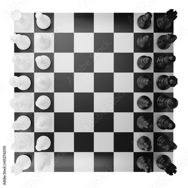 Fototapeta Chess board and chess piece top view clipart flat design icon isolated on transparent background, 3D render chess and board game concept