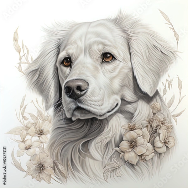 Fototapeta Pencil drawing, portrait of a golden retriever