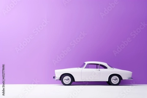 Obraz White and Purple Car Minimalism in a negative artistic space. Visual abstract metaphor. Geometric shapes with gradients.
