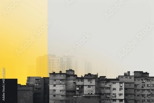 Fototapeta Gray and Yellow City Minimalism in a negative artistic space. Visual abstract metaphor. Geometric shapes with gradients.