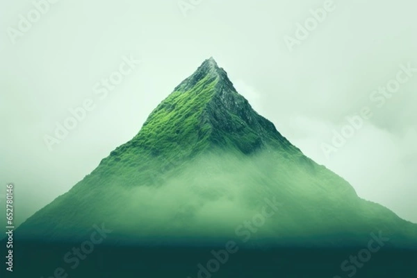 Obraz White and Green Mountain Minimalism in a negative artistic space. Visual abstract metaphor. Geometric shapes with gradients.