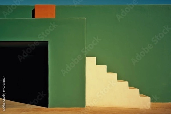 Obraz Green and Brown House Minimalism in a negative artistic space. Visual abstract metaphor. Geometric shapes with gradients.