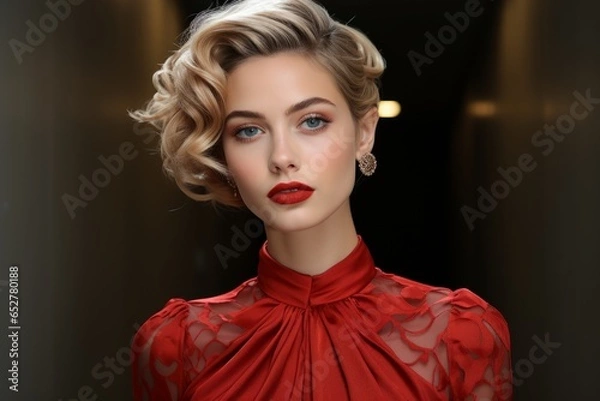 Fototapeta Glamorous red carpet makeup look, Generative AI