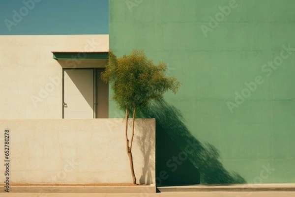 Obraz Green and Brown House Minimalism in a negative artistic space. Visual abstract metaphor. Geometric shapes with gradients.