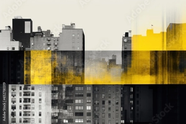 Obraz Gray and Yellow City Minimalism in a negative artistic space. Visual abstract metaphor. Geometric shapes with gradients.