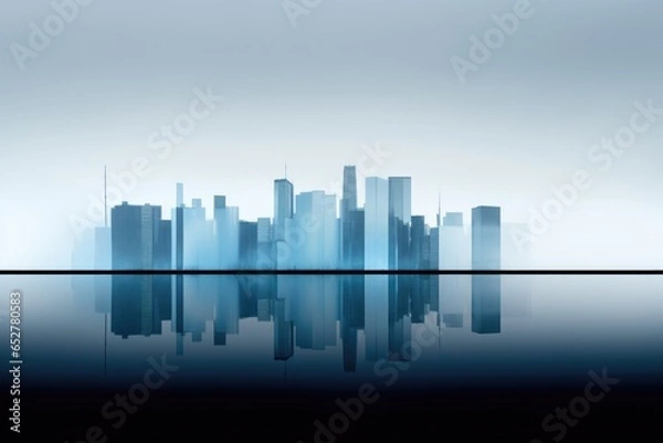Obraz Gray and Blue Skyline Minimalism in a negative artistic space. Visual abstract metaphor. Geometric shapes with gradients.