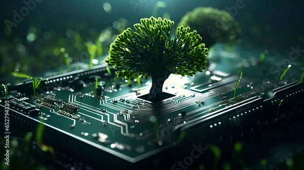 Fototapeta Circuit Board with Tree Design